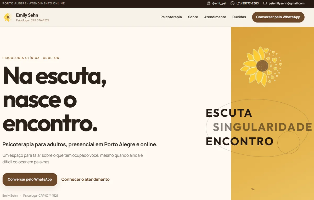 Prévia do site de Emily Sehn Psicologia