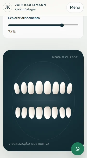 Interação ilustrativa de alinhamento dentário na versão mobile