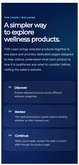 Página mobile do THG Learn na área de wellness